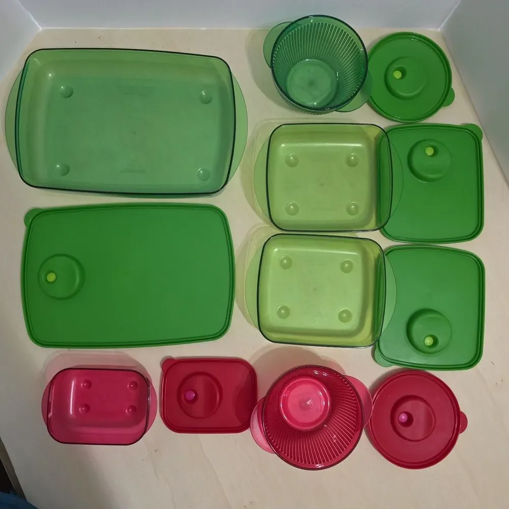 Tupperware Rock N Serve 6 Container Set 3381 3385 3387 4720 Pink Green Vented